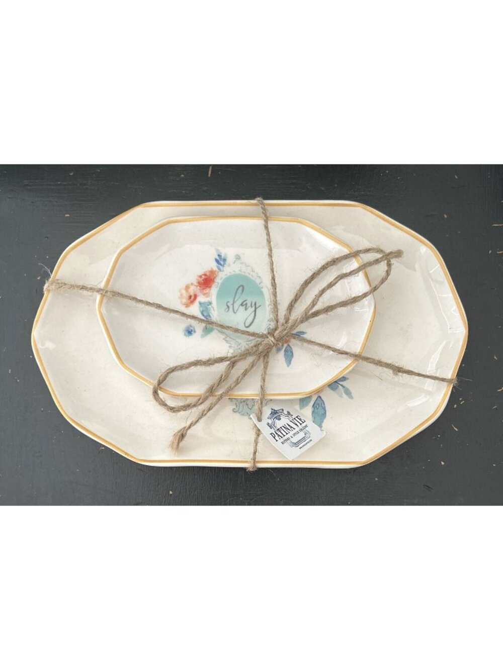 Patina Vie Set of 2 Appetizer Trays Gift Set NEW Slay Floral Bohemian